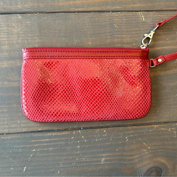 Fossil Red Suede Snakeskin Wristlet Purse Wallet Zip Around Credit Card - Picture 7 of 16